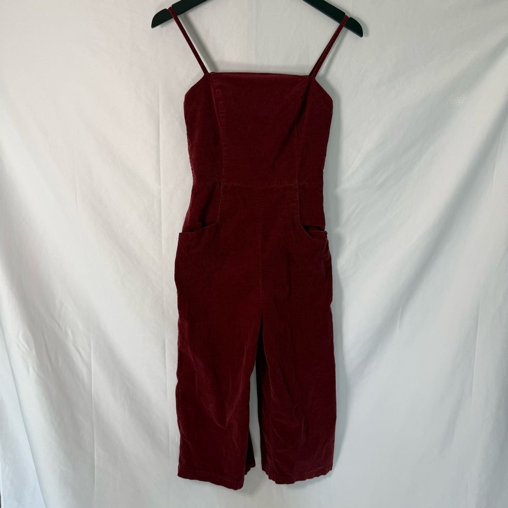 Lulu's Corduroy Spaghetti-Strap Jumpsuit Burgundy/Rust Small. Boho Festival